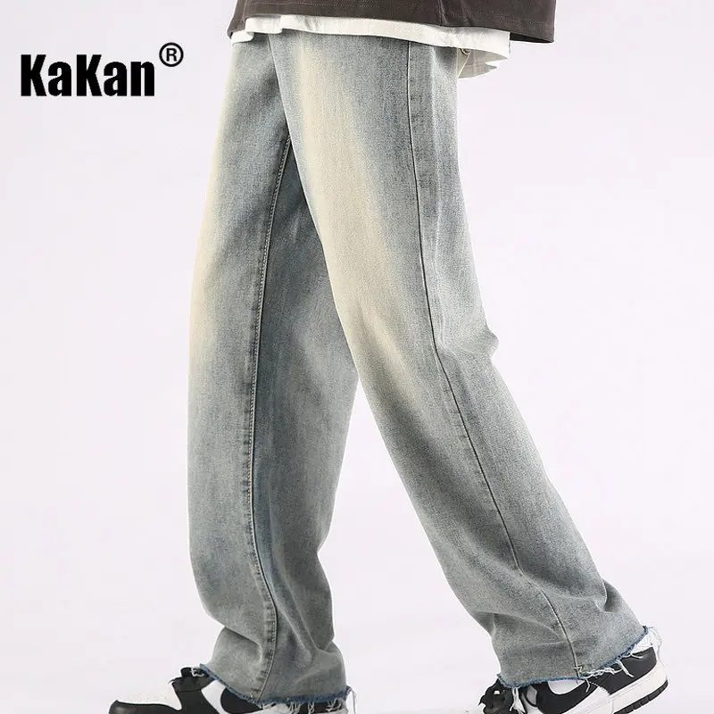 Kakan - Spring/Summer New Vintage Wash Jeans Men's Wear, Loose Straight Barrel Occidental High Street Casual Long Jeans24-LQS909