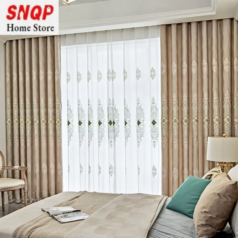 

Modern minimalist Tulle curtain for living room bedroom dining room balcony Chinese embroidery luxury blackout door kitchen