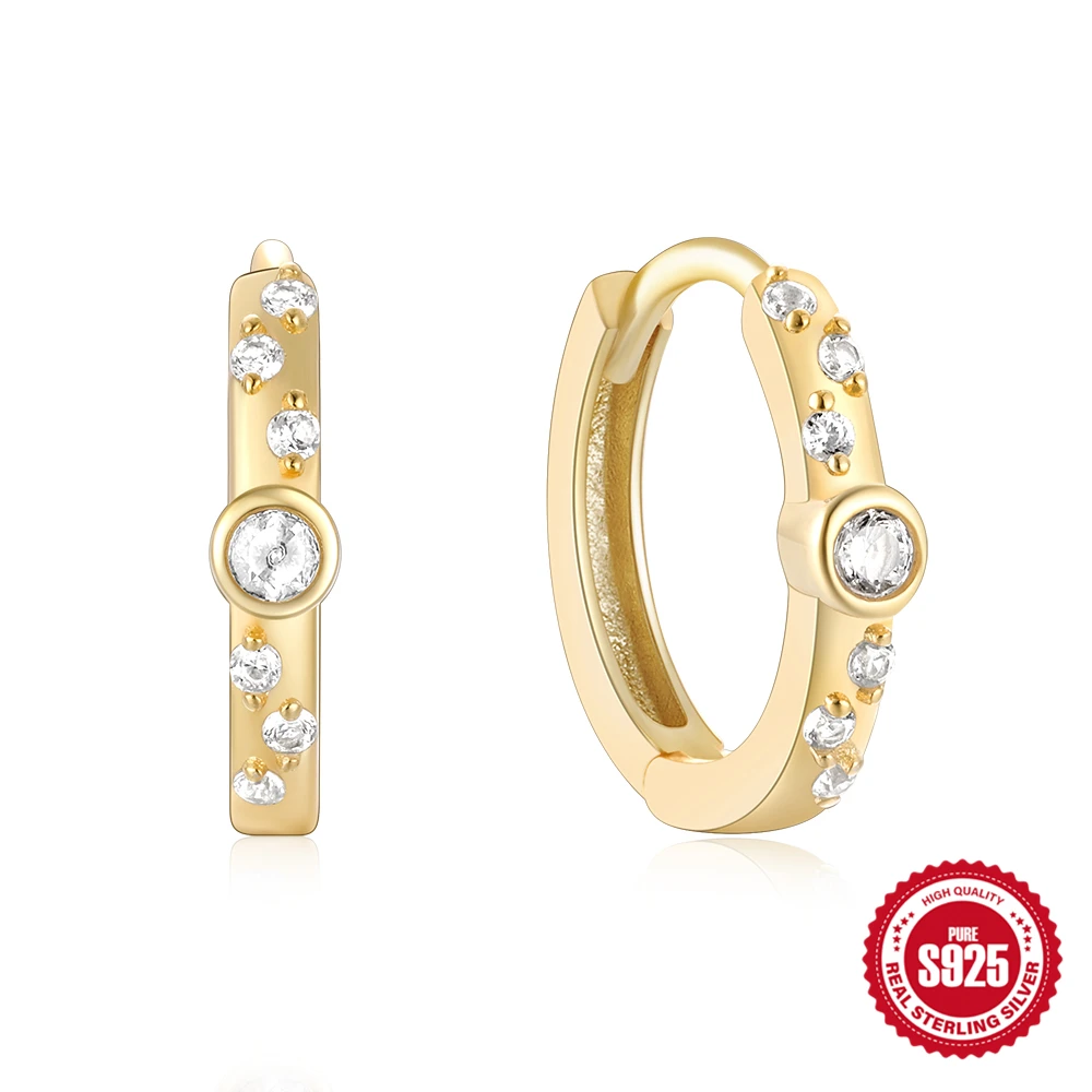 

AIDE 925 Sterling Silver Pink Green White Round Zircon Hoop Earring Buckle For Women Gift Huggie Earring Fine Jewelry Brincos