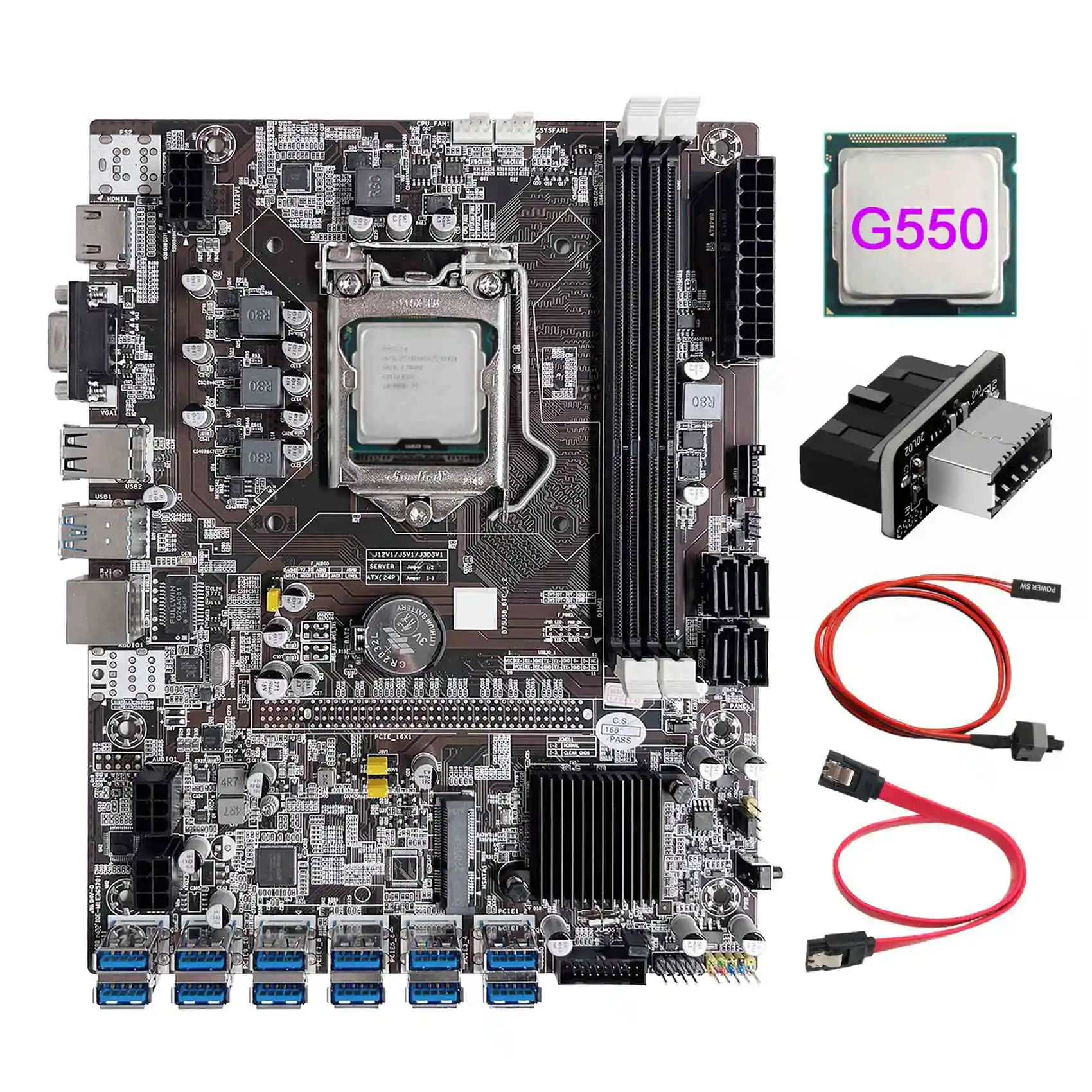 

B75 12 Card BTC Mining Motherboard+G550 CPU+USB3.0 Adapter+SATA Cable+Switch Line 12XUSB3.0 Slot LGA1155 DDR3 RAM MSATA