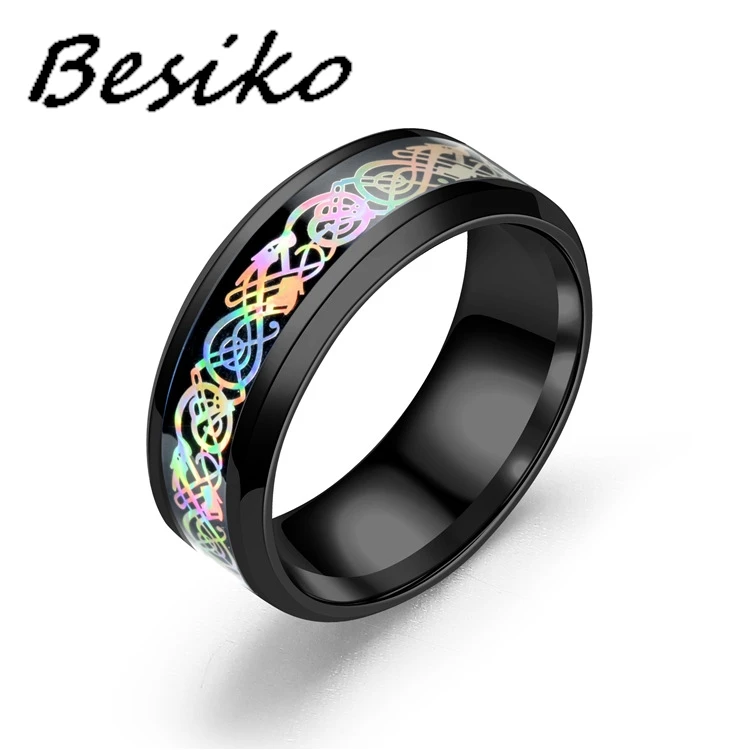 Кольцо Besiko диаметром 8 мм из нержавеющей стали с разноцветным рисунком дракона