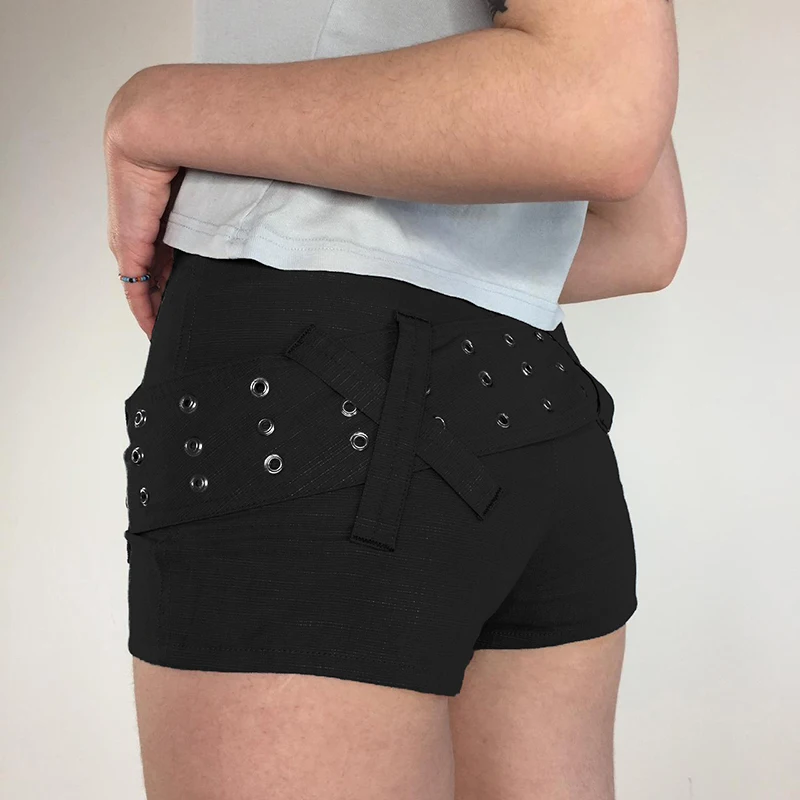 Gothic Low Waisted Y2K Shorts kinny 90s Bottoms with Belt for Women Streetwear SAesthetic Sexy Bodycon Black Cloth