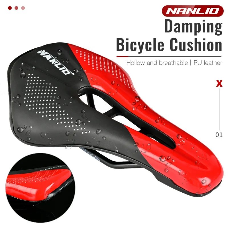 

Nanlio Carbon+Leather Bicycle Seat Saddle MTB Road Bike Saddles Mountain Bike Racing Saddle PU Breathable Soft Seat Cushion