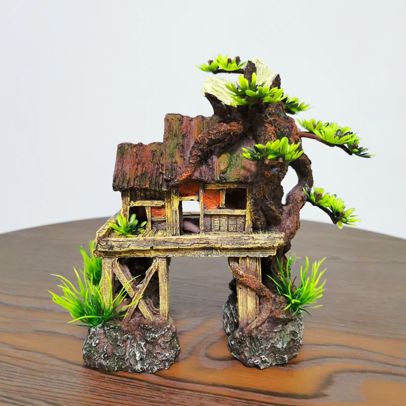 

Fish tank Decor treehouse hidden cave Aquarium reptile habitat landscape decoration Fish dodge house Breeding house