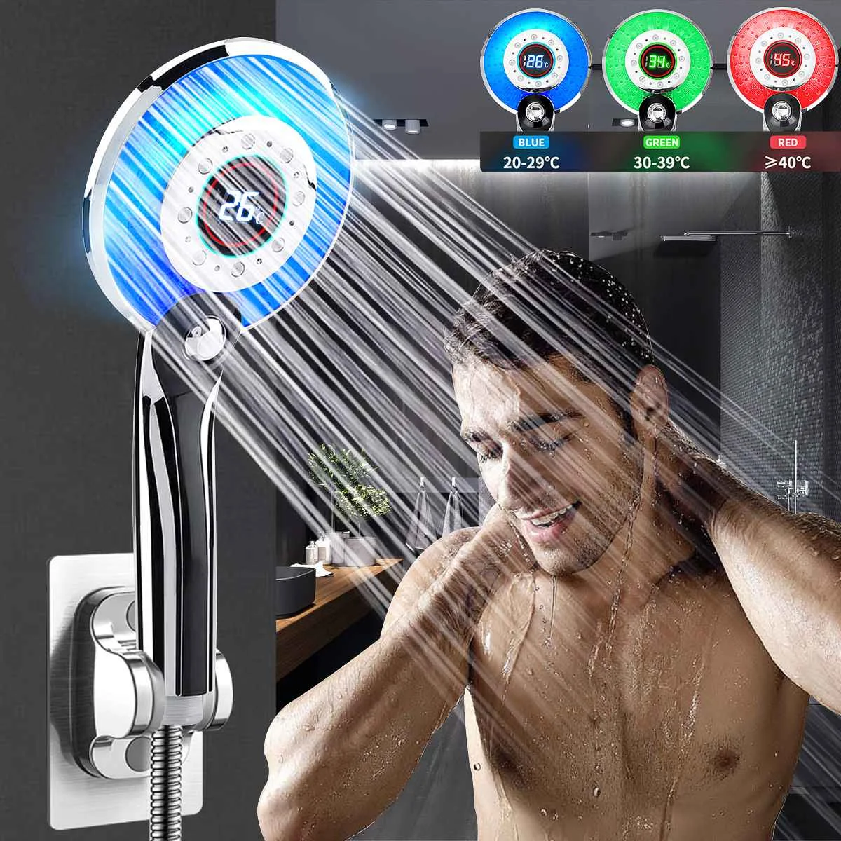 

LED Shower Head Digital Shower Filter Temperature Control 3 Spraying Mode Shower Sprayer Water Saving Bathroom Accessories