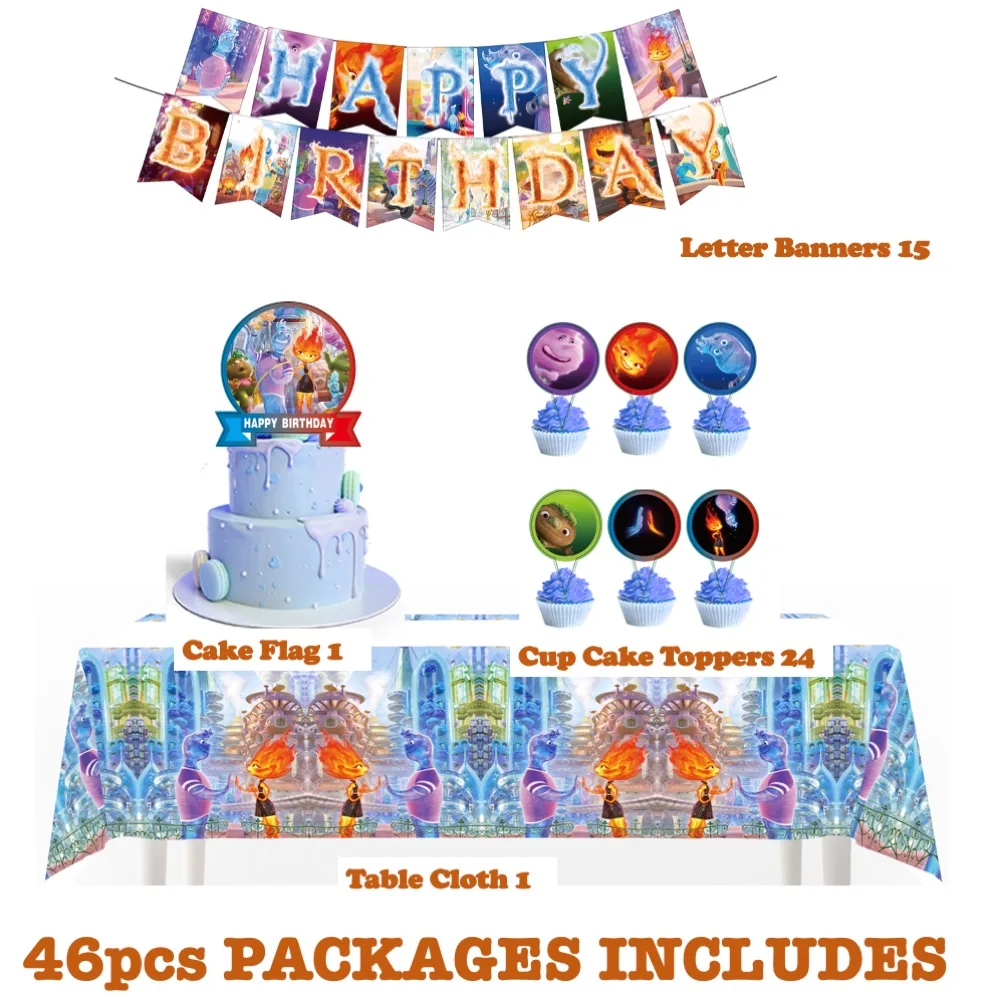 

Set 46PCS Elemental Table Cloth Topper Banners For Birthday Baby Shower Wedding School College Inauguration Anniversary Dinner