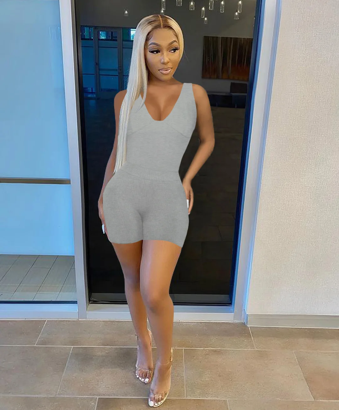 

Женский комбинезон с открытой спиной, однотонный Облегающий комбинезон с открытой спиной, лето 2022