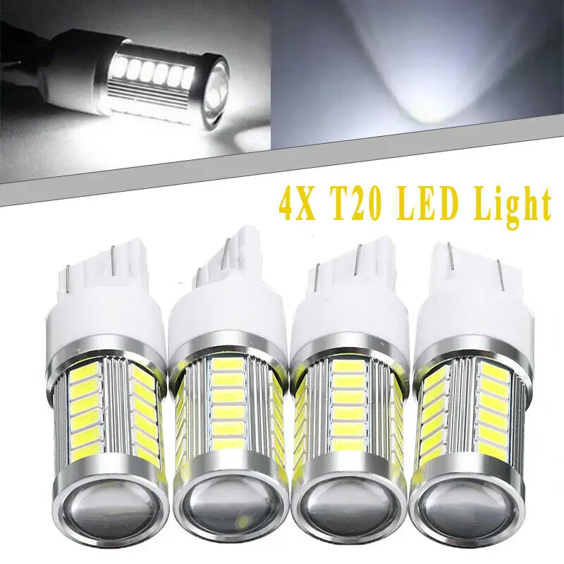 

4PCS Reverse Brake Light Lamps 12-Volts T20 7440 7443 W21W 33SMD LED White Energy Saving Plug Play Signal Lamp