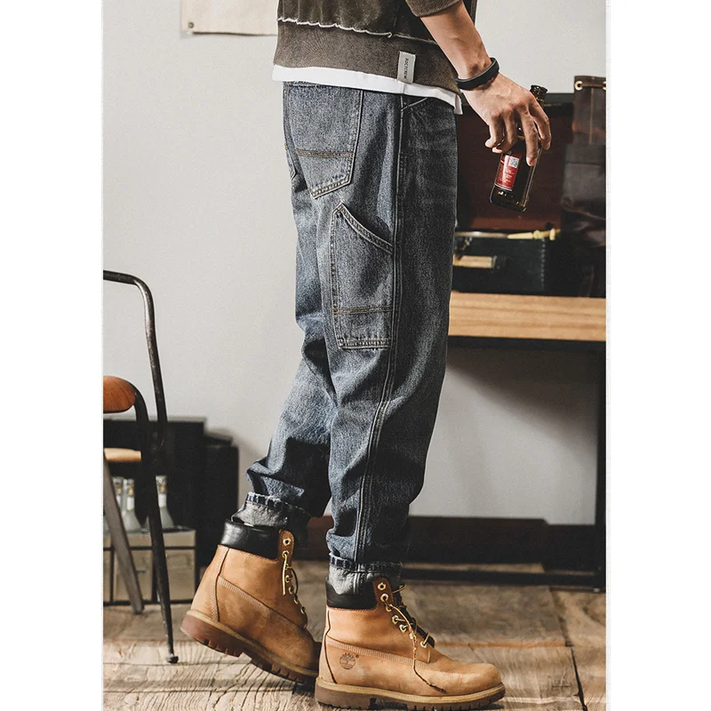 2022 Autumn and Winter Plush American Vintage Work Clothes Jeans Men Loose Straight Leg Ami Khaki Pants Men's Casual Trousers