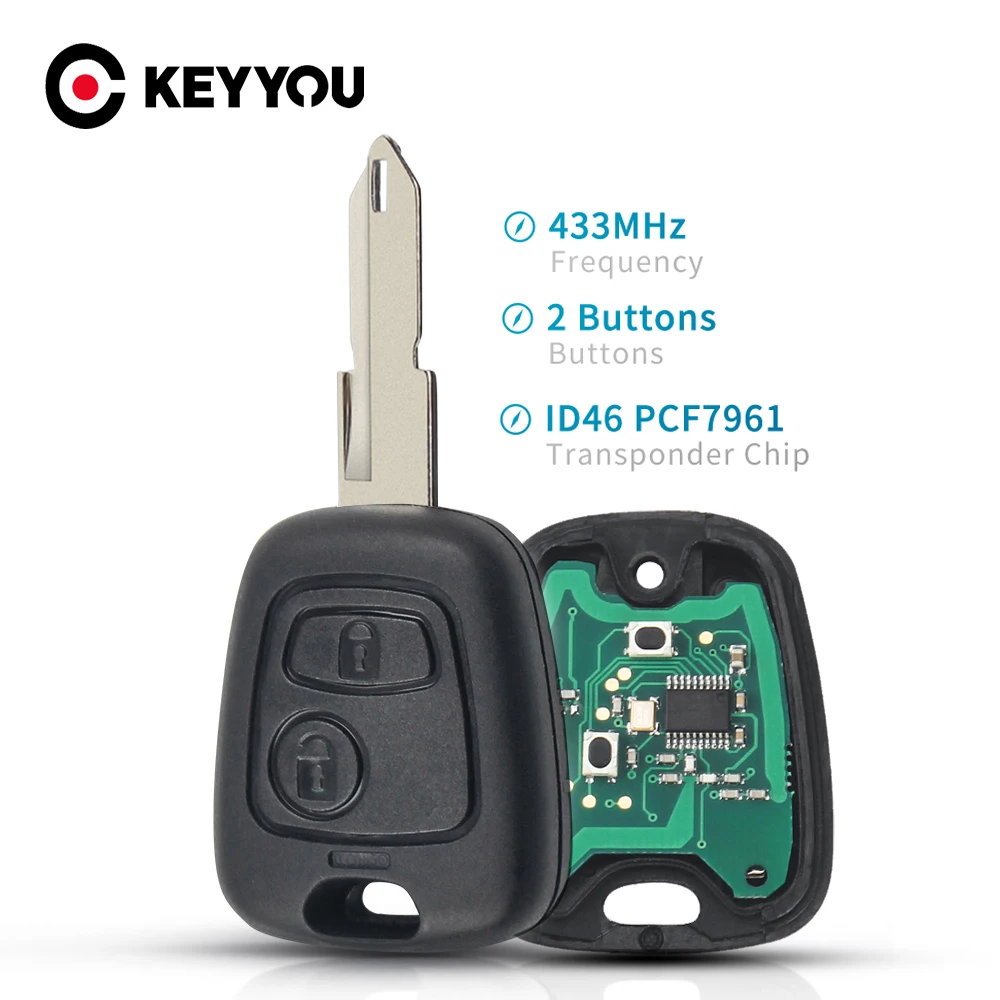 KEYYOU 2 Buttons NE73 Blade Remote Key Fob Controller For PEUGEOT 206 207 433MHZ With PCF7961 Transponder Chip Vehicle Key