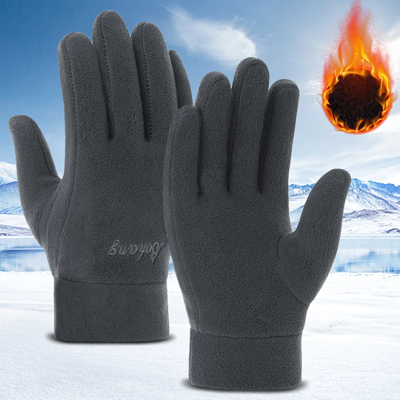 

Men Women Winter Polar Fleece Gloves Solid Driving Cycling Mittens Velvet Thick Warm Sports Gloves Hand Cover Thicken Glove