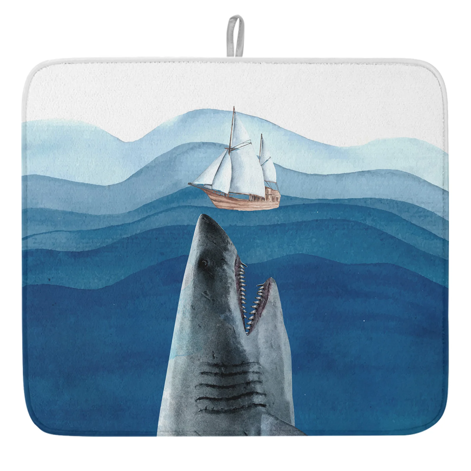 

Ocean Shark Nautical Ship Danger Modern Kitchen Drying Mat Microfiber Cushion Home Decor Eco-Friendly Placement For Home Kitchen
