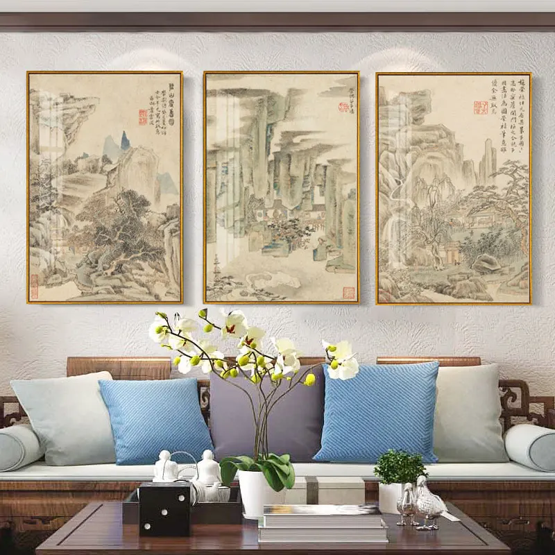 

Chinese Style Mountain Landscape Canvas Painting Poster Print Simple Decor Wall Art Pictures For Living Room Bedroom Aisle