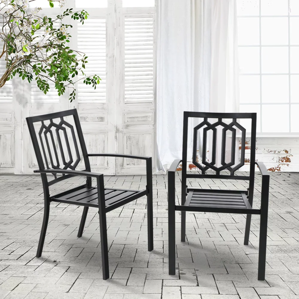 

MF Studio Set of 2 Outdoor Patio Dining Chairs Modern Metal Armchairs, Black