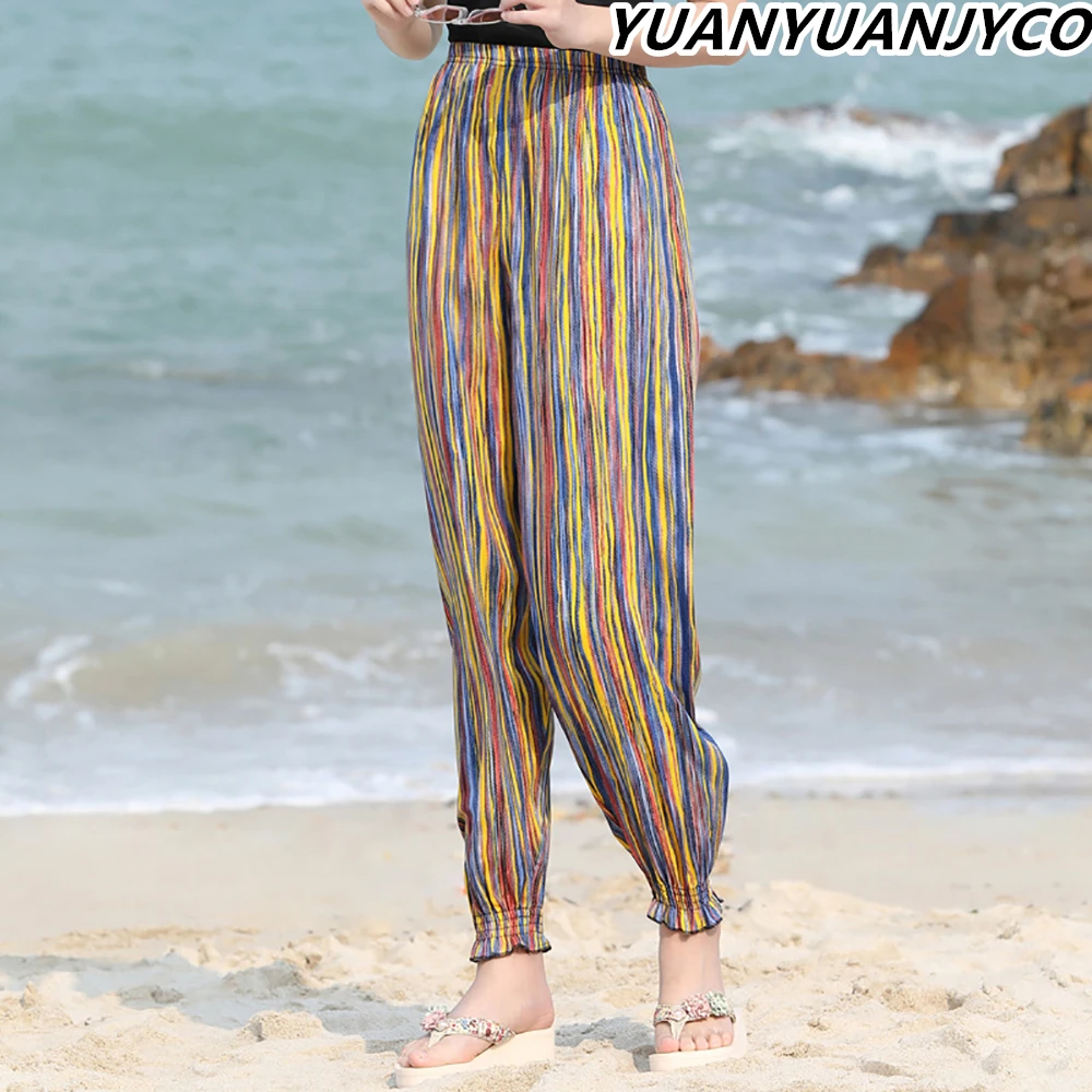 

YUANYUANJYCO Fashion Multicolor Geometric Pattern Graffiti Harem Pants Women Spring Summer Elastic Waist Long Trousers Woman