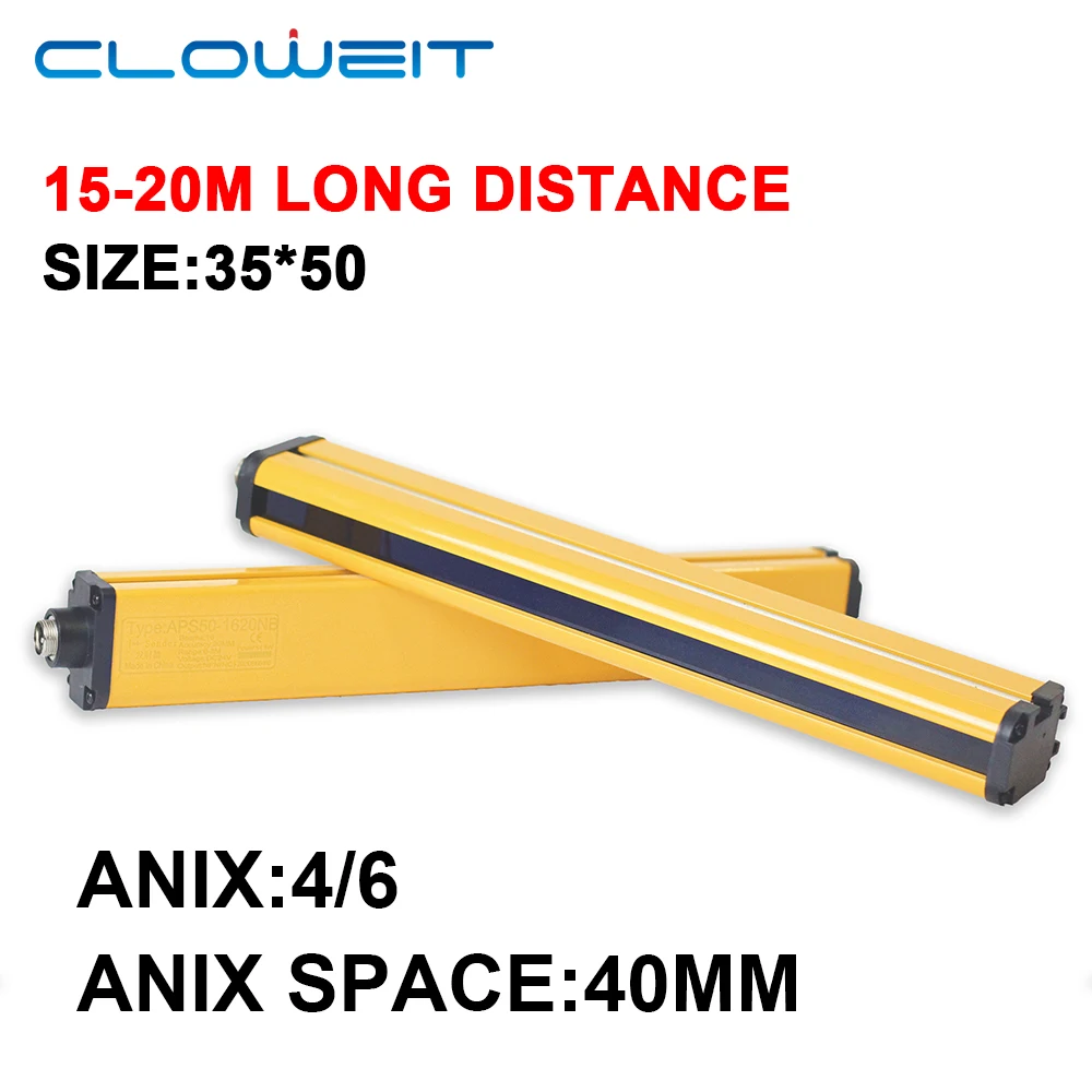 

Cloweit 35x50 Safety Light Curtains 4/6 beam 40mm Space Protection 3m 5m 10m 15m 20m Long Detection Customize Photo Sensor