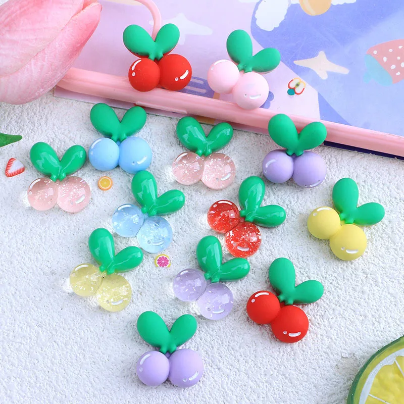 

10PCS Clear cherry cream gel DIY phone case material kit resin accessories hair clip fruit hair clip headband material