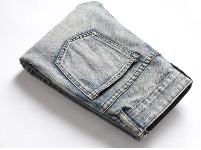 Nostalgic Jeans Men's Hole Personality Embroidered Men's Clothing Jeans Men Hole Denim Pants Stretch Slim Straight Pants