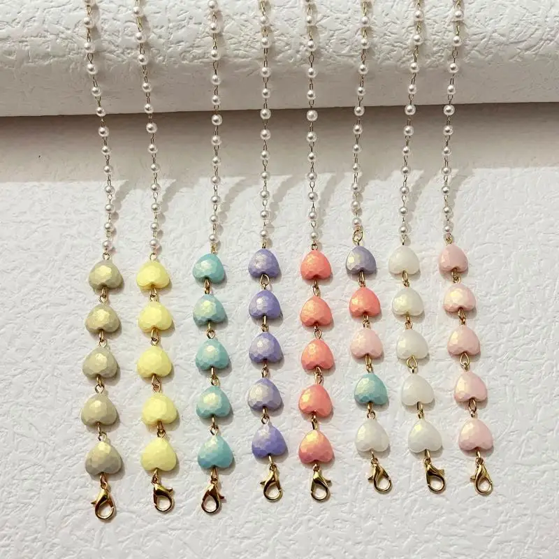 

New Bohemia Color Imitation Pearl Heart Anti-Lost Glasses Chain Fashion Mask Holder Lanyard Sunglasses Chain Jewelry for Women