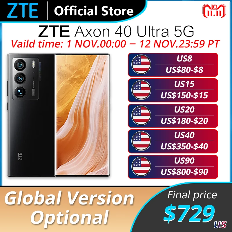 Tanie Wersja Globalna Opcjonalnie ZTE Axon 40 Ultra SmartPhone 6.8 ''elastyczny Zakrzywiony Pod Kamerą Snapdagon 8 Gen 1 Ocat Core 64MP Potrójny