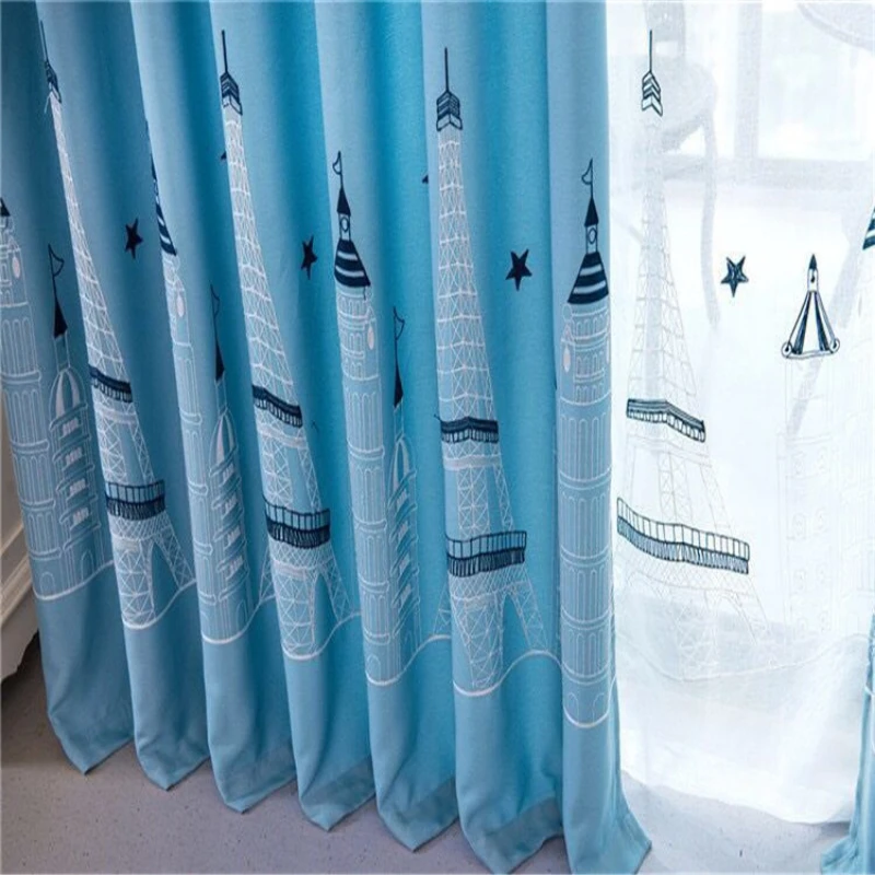 

Korean Style Small Fresh Embroidered Castle Pagoda Curtain Shading Bedroom Children's Finished Products Ly