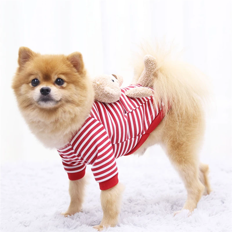 

Plush Dog Clothes Autumn Winter Cartoon Pocket Bear Pet Sweater Warm 3 Colors Christmas Dress Up Clothing For Small Cats Dogs