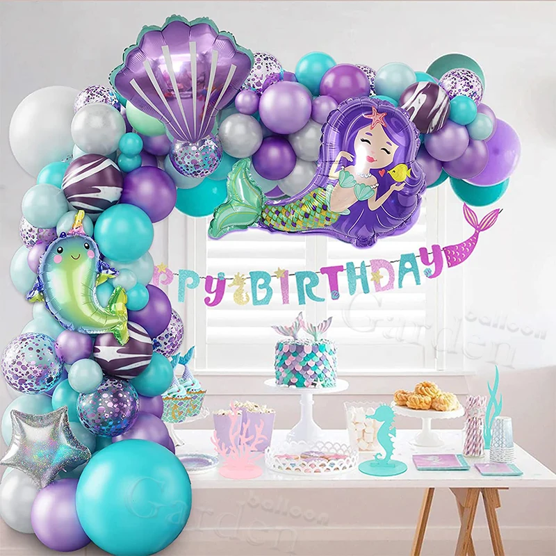 

98pcs Tiffany Blue Purple Mermaid Birthday Garland Girl Baby Shower Balloon Arch Kit Wedding Baptism Theme Party Decoration