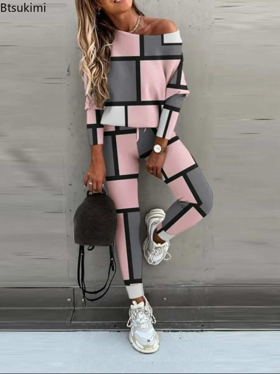 Новинка 2024 года женские повседневные комплекты брюк в клетку с принтом из 2