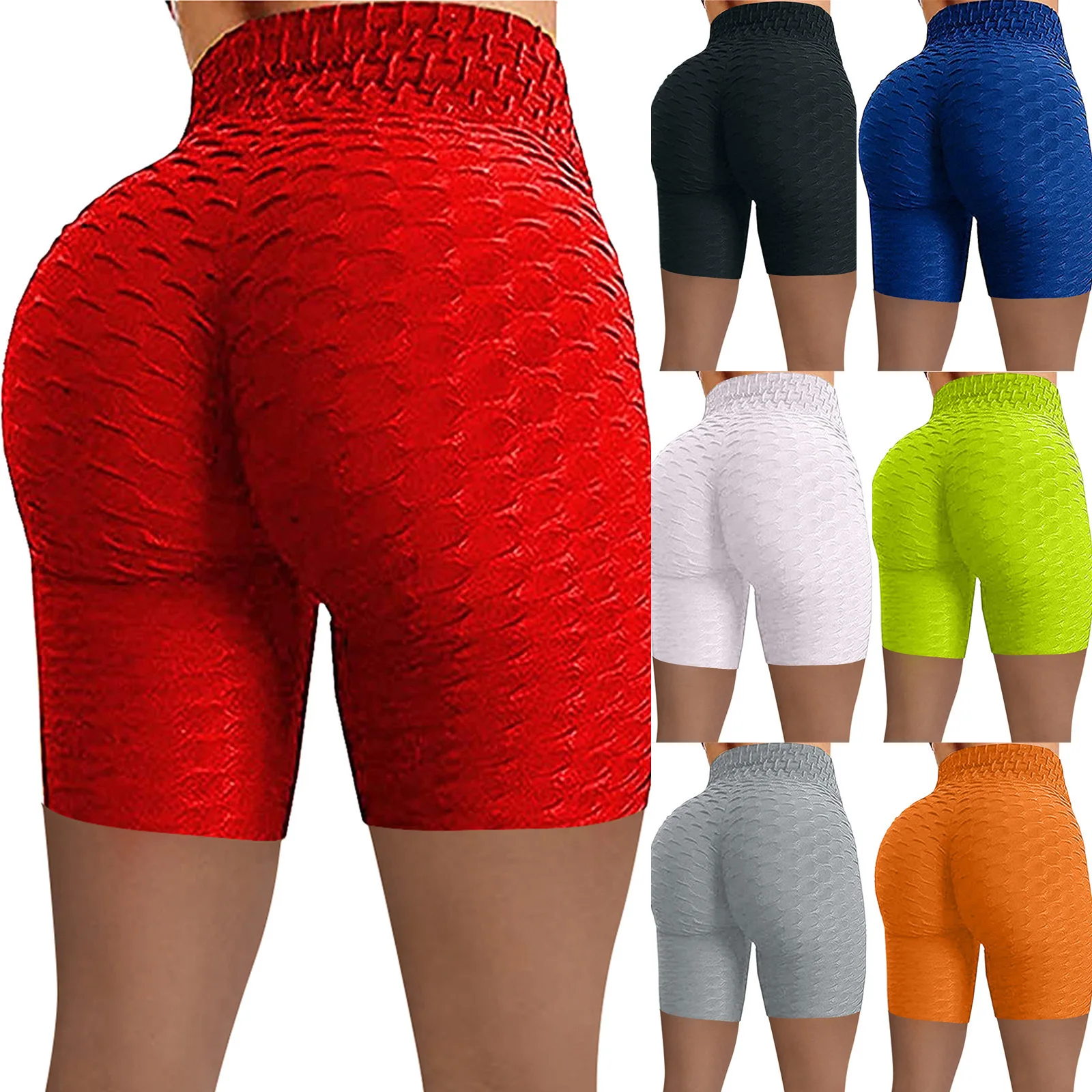 

Peach Hip Raise Yoga Shorts Women's Stretch Jacquard Tight Sports Pants Five Points High Waist Hip Fitness Shorts Dropshipping