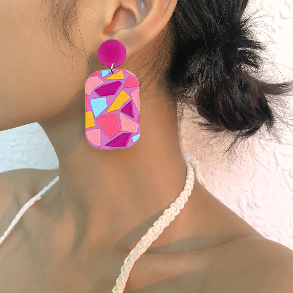 

2022 New Retro Flower Temperament Contrast Color Square Earrings Acrylic Simple Candy Color Earrings pendientes Piercing Jewelry