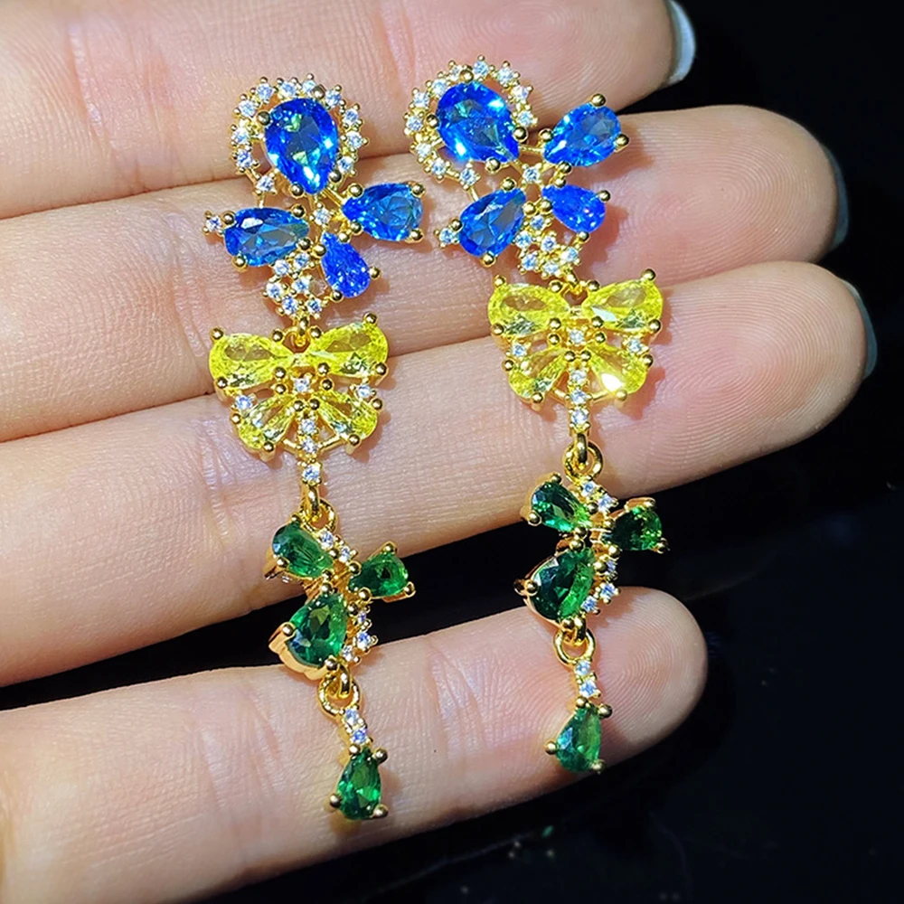 

Усовершенствованные женские серьги, блестящие серьги в виде бабочки, красочные женские роскошные украшения, Яркий Циркон, дизайнерский под...