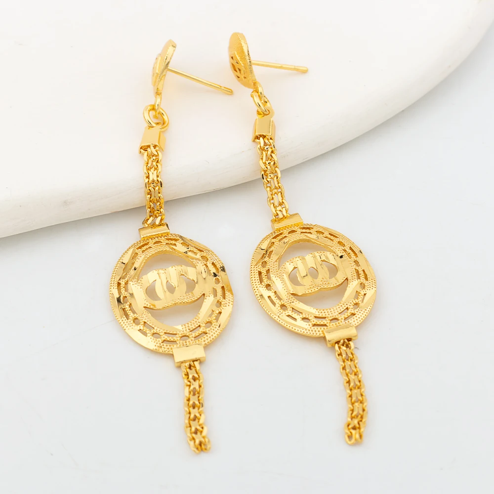 Trendy Simple Earrings for Women Korean Round Fashion Dubai Gold Color Drop Earrings Wedding Jewelry Statement Exquisite Gifts