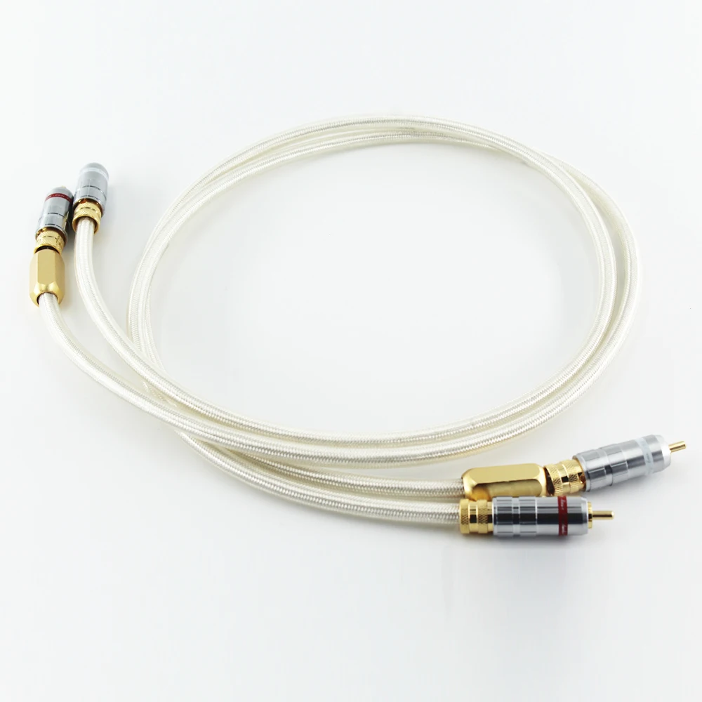 Высокое качество пара QED Подпись сабвуфер 6N OCC посеребренный Hifi RCA аудио кабель с позолоченным разъемом RCA