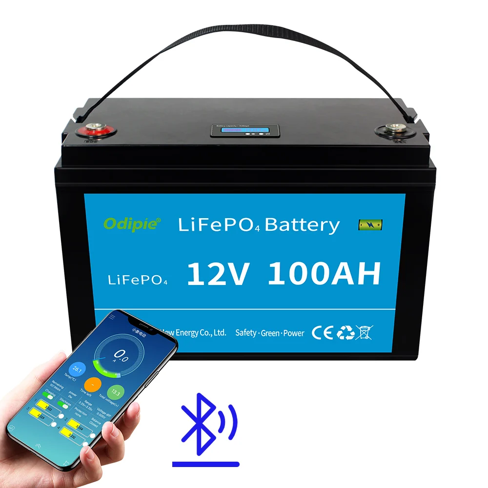 

Stock LiFePO4 LFP Akkus 12v 100ah Smart BT APP BMS Lithium Batteries w/ LCD screen for Golf RV/AGV /Forklift/ UPS/Marine