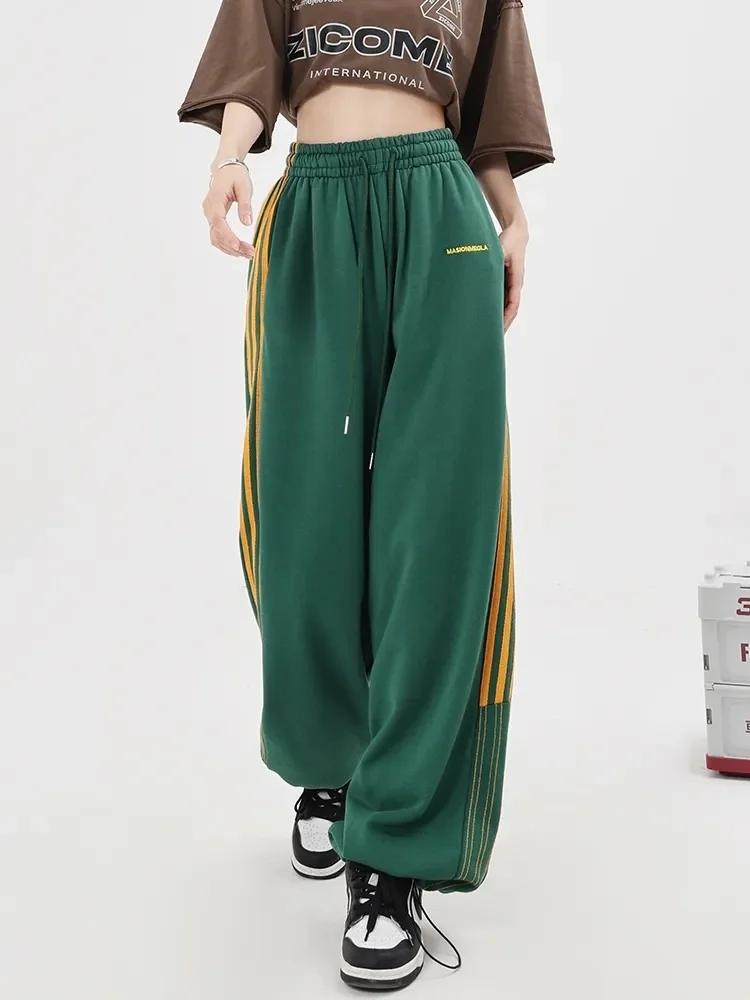 

Retro Baggy Striped Green Sweatpants Women Korean Fashion High Waist Casual Sport Trousers Harajuku Hip Hop Wide Leg Pants Y2k