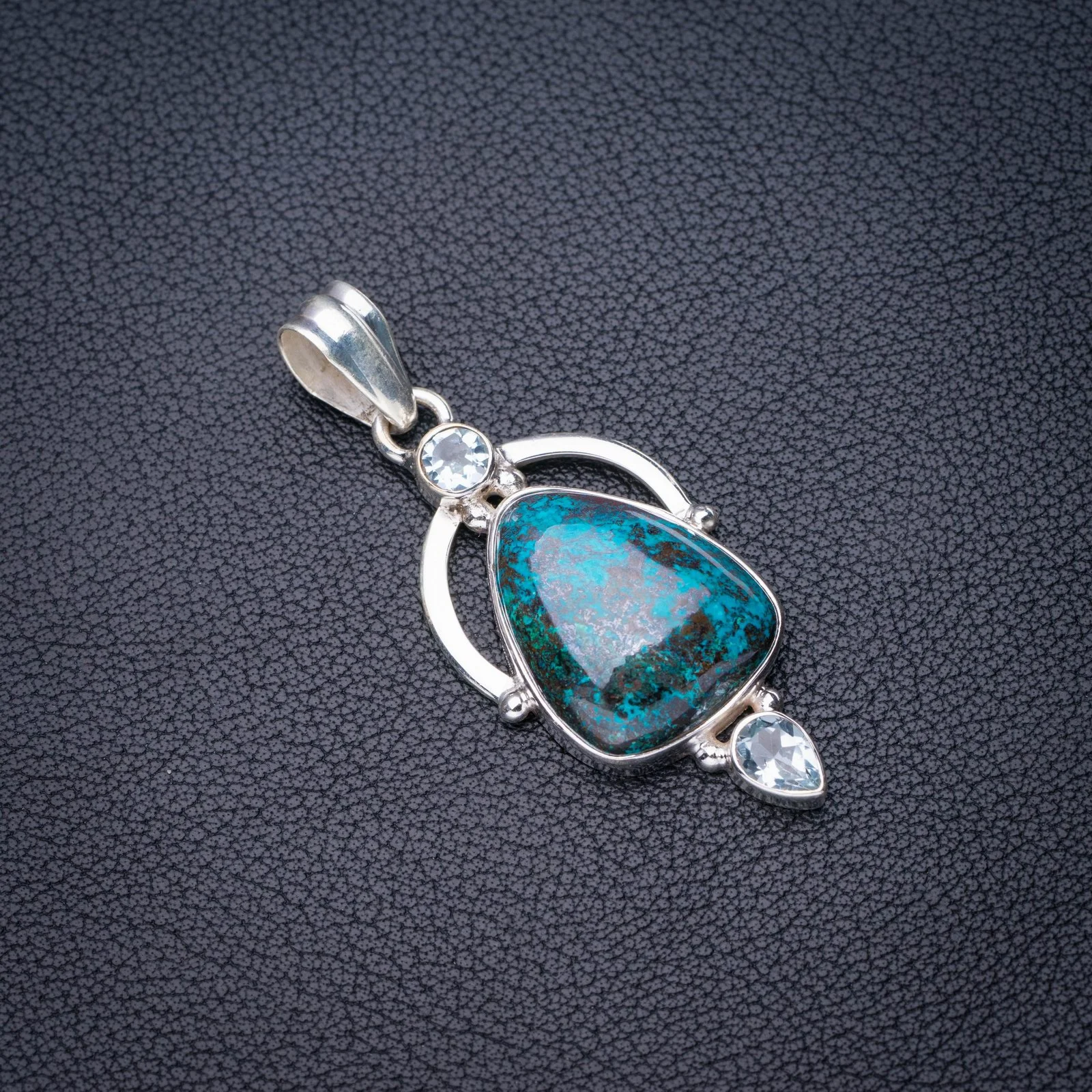 

StarGems Natural Chrysocolla Blue Topaz Handmade 925 Sterling Silver Pendant 2" E4634