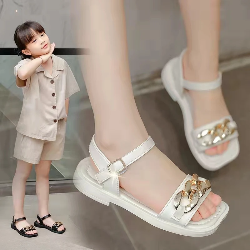 

Girls Sandals 2022 Summer New Fashion Girls Princess Shoes Children Beach Scandals Chains Type Flats Hot In Girls For Party