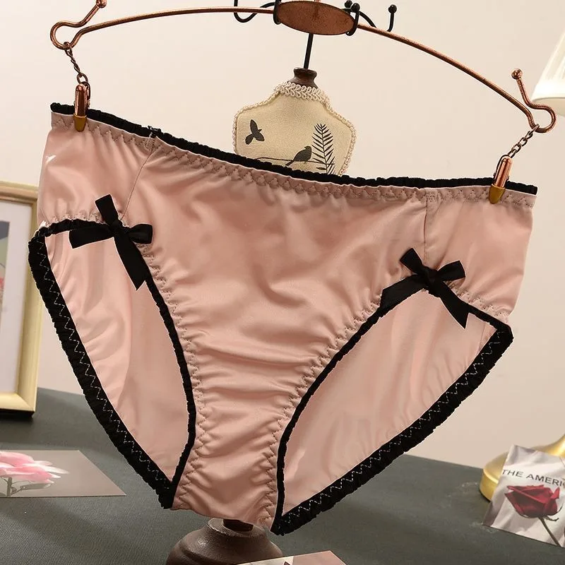 Шелковое гладкое атласное нижнее белье с двойным бантом из вискозы для женщин