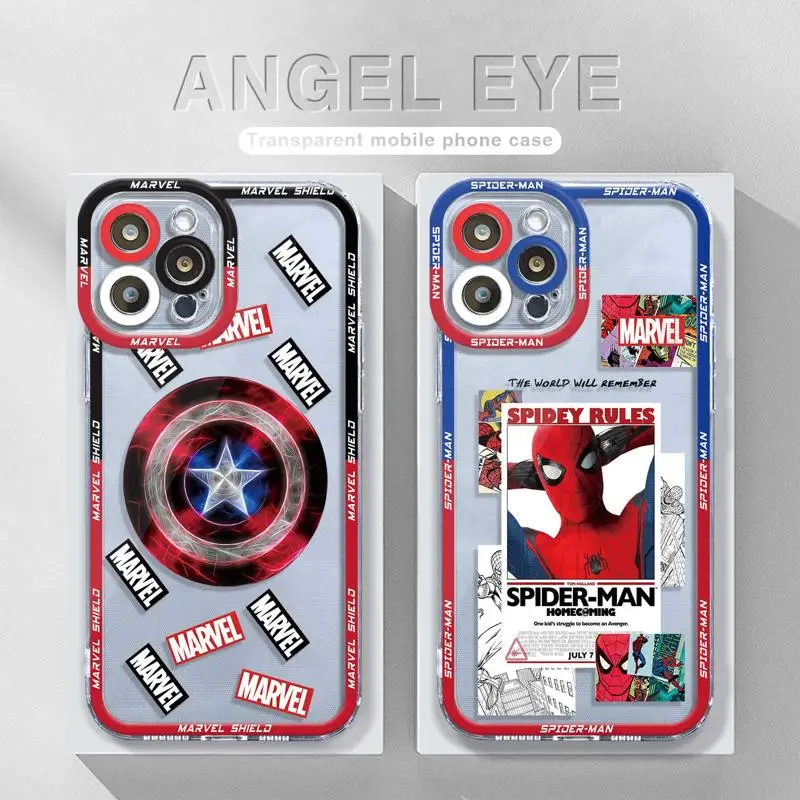 

Luxury Clear Phone Case For Apple iPhone 14 13 12 11 Pro Max 13 12 Mini XS Max XR X 7 8 6 6S Plus Cover Marvel Shield Spider Man
