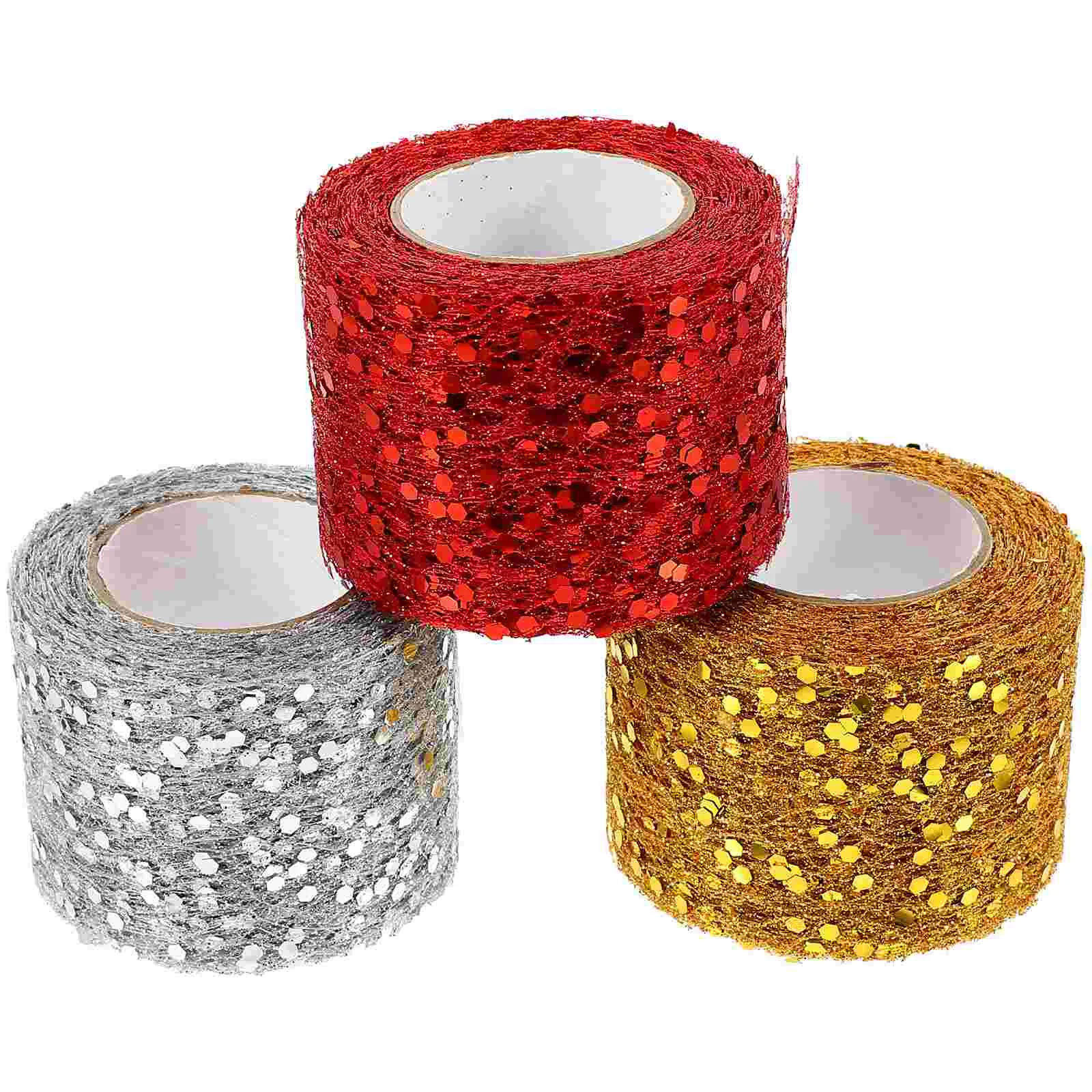 

3 Rolls Red Gauze Rolls Embellishments Crafting Sequin Sparkling Ribbon Spool Women Tulle Home Decor