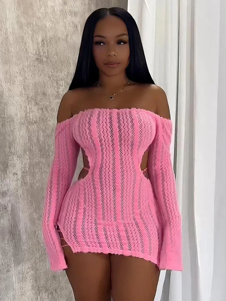 Leosoxs вязаное элегантное платье с разрезом на шее женское сексуальное трендовое