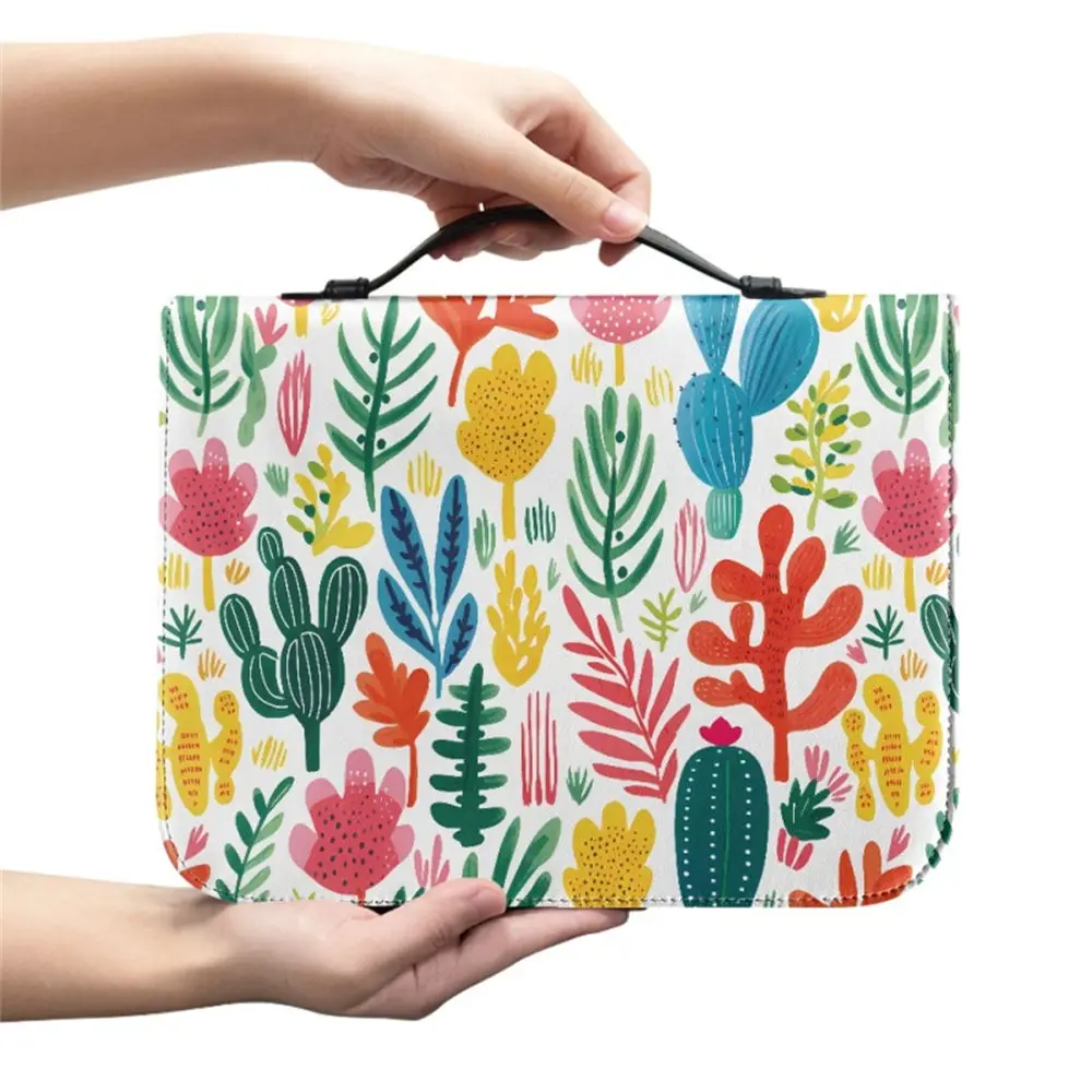 

Dropshipping cactus Print Easy Installation Made PU Leather Bible Bag Women Zippered Handbag Study Book Holy Storage Boxes