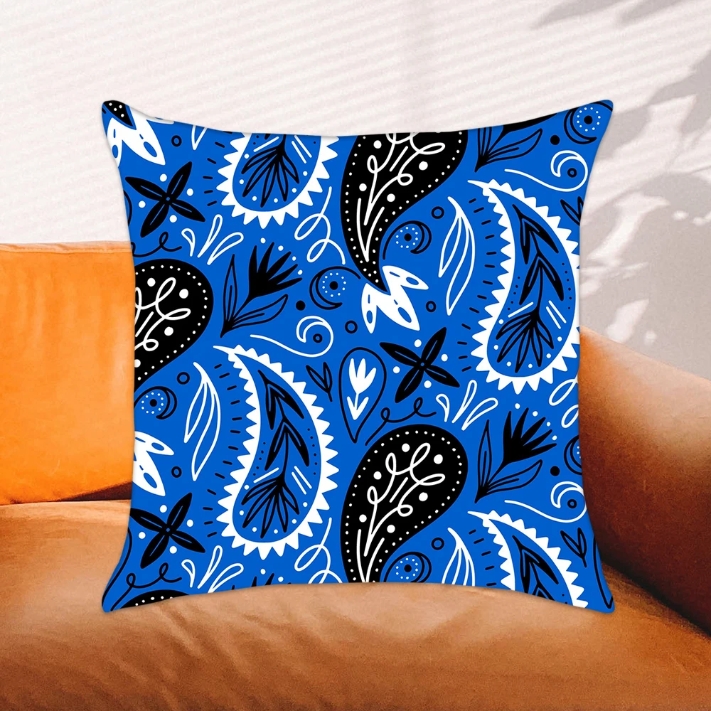 

Blue Paisley Throw Pillow Cover Abstract Flower Print Square Cushion Cover Home Decorative Living Room Sofa Pillow Case 45x45cm