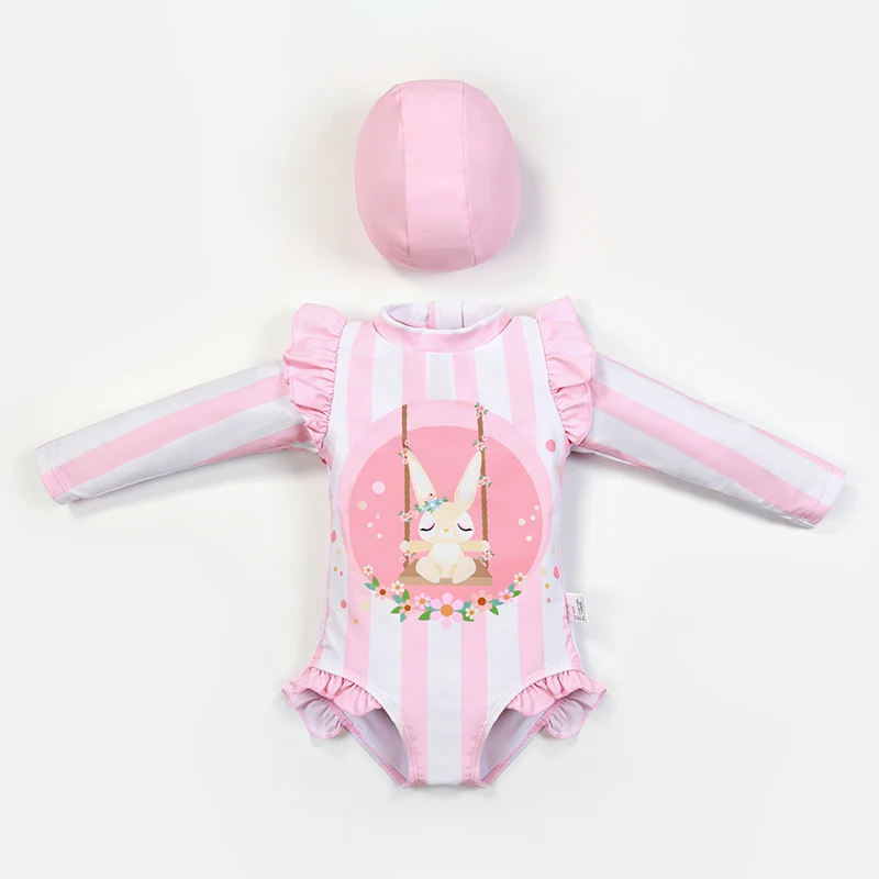 Long  Short Sleeve Pink Lovely Conjoined Body 2 Piece Set Girl Swimming Suit New Ventilation Quick Drying Children Swim Suit