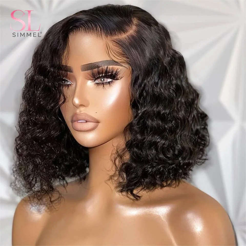 

Deep Wave Bob Wig T PartLace Frontal Wig Human Hair Natural Hairline Peruvian Remy Curly Short Bob Lace Wig Preplucked Baby Hair