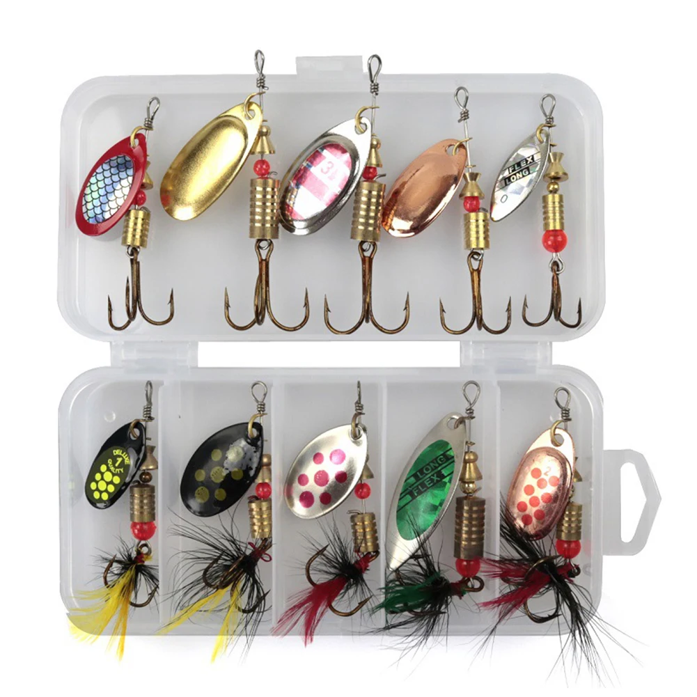 

10pcs/set Sea Mini Spinner Bait Rotate Sequins Outdoor Metal Tools Fake With Hooks Attractive Lakes Wobbler Fishing Lure