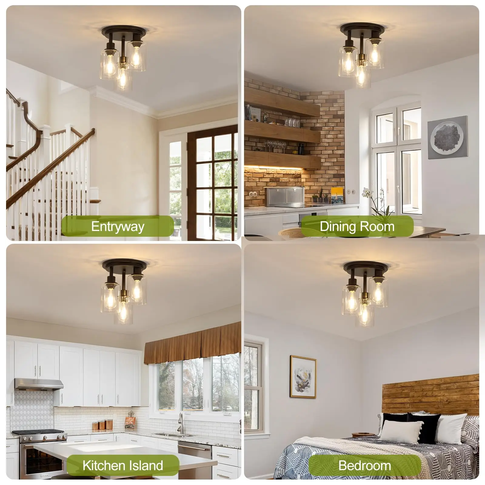 Lampa sufitowa do montażu podtynkowego 3 jasne szklane klosz matowe czarne wykończenie przemysłowa rustykalna oprawa gabinetu