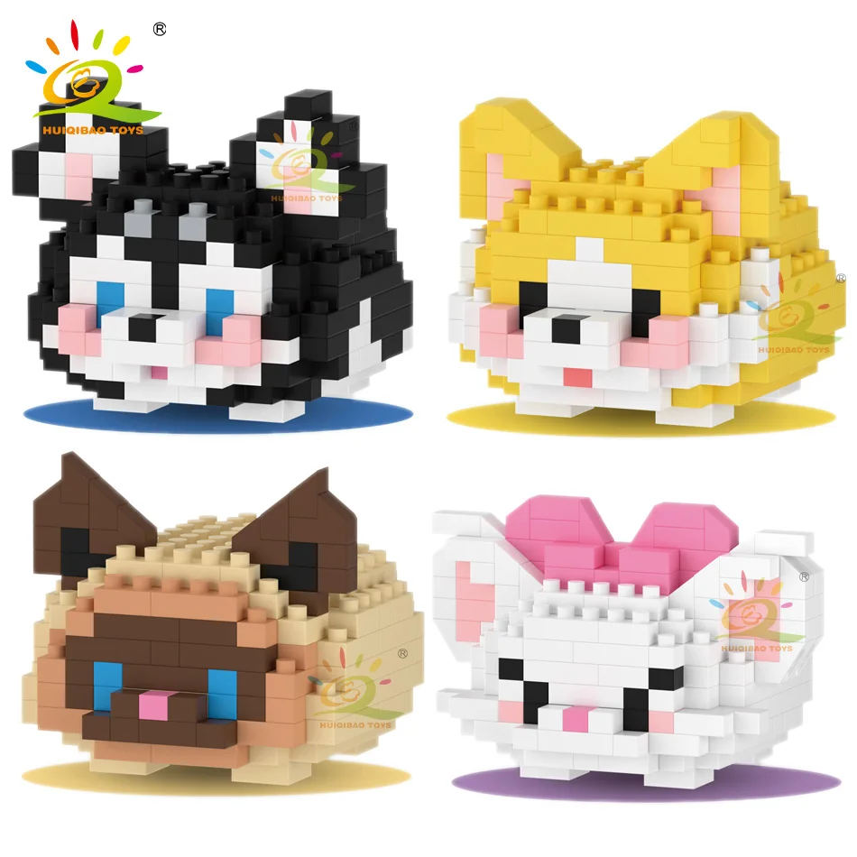 Детский мини-конструктор HUIQIBAO модель собаки кошки микро-набор развивающая