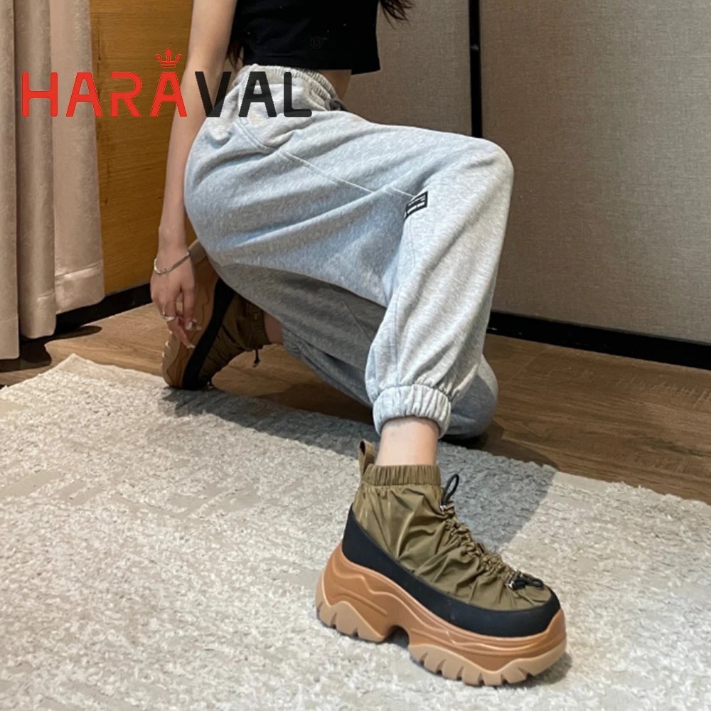 

HARAVAL Women Casual Leisure Sneakers Thick Heels Fashion Rounded Toe Lace Up Summer Autumn Shoes Waterprof Platform For Lady