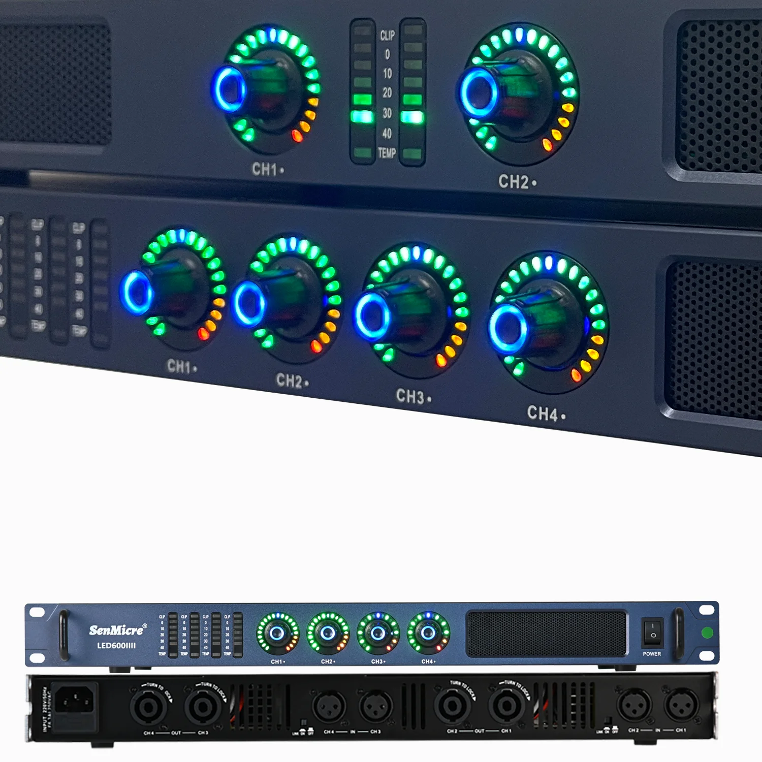 Фото SenMicre LED600 4X600 Вт, 8 Ом, цифровой усилитель мощности, 4-канальный профессиональный усилитель звука, DJ-сабвуфер, AMP 4X1200 Вт, 4 Ом, линейный массив, предусилитель, караоке, сценическое аудиосистема №2